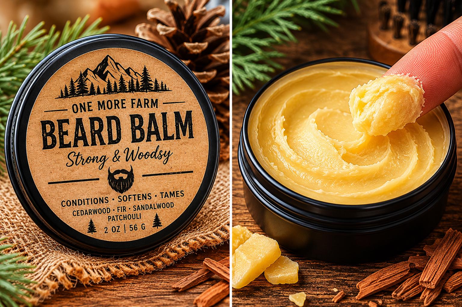 Beard Balm – Strong Woodsy Conditioning Balm in 2 oz metal tin